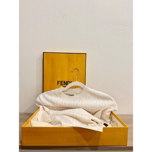 Fendi FF-Jacquard Short Sleeve Knit T-Shirt Mini Dress Cream Womens 42 IT / US 6 - Picture 2 of 7